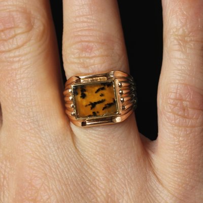 French Dendrite Agate 18 Karat Rose Gold Ladies Signet Ring, 1950s-OLU-1815859