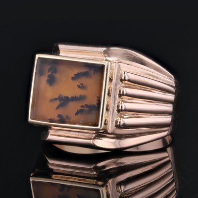 French Dendrite Agate 18 Karat Rose Gold Ladies Signet Ring, 1950s-OLU-1815859