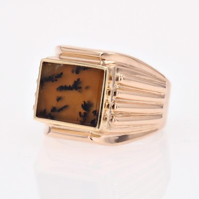 French Dendrite Agate 18 Karat Rose Gold Ladies Signet Ring, 1950s-OLU-1815859