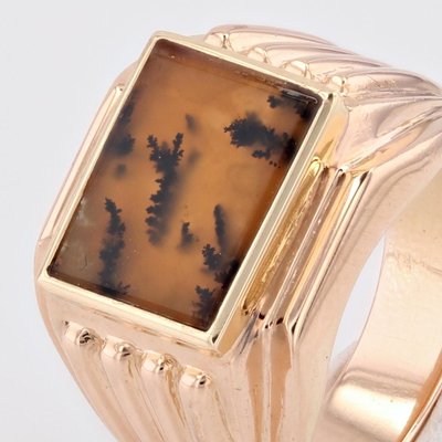 French Dendrite Agate 18 Karat Rose Gold Ladies Signet Ring, 1950s-OLU-1815859