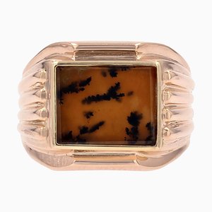 French Dendrite Agate 18 Karat Rose Gold Ladies Signet Ring, 1950s-OLU-1815859