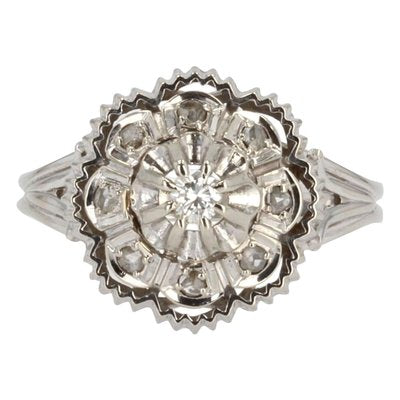 French Diamond 18 Karat White Gold Ring, 1960s-OLU-896108