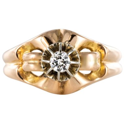 French Diamond 18 Karat Yellow Gold Ring, 1950s-OLU-1129187