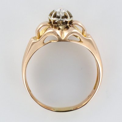 French Diamond 18 Karat Yellow Gold Ring, 1950s-OLU-1129187