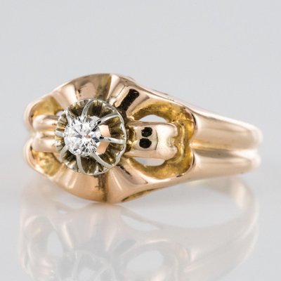 French Diamond 18 Karat Yellow Gold Ring, 1950s-OLU-1129187