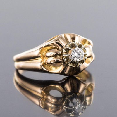 French Diamond 18 Karat Yellow Gold Ring, 1950s-OLU-1129187