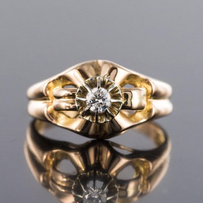 French Diamond 18 Karat Yellow Gold Ring, 1950s-OLU-1129187