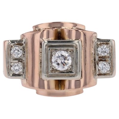 French Diamonds 18 Karat Rose Gold Tank Ring, 1940s-OLU-1743323