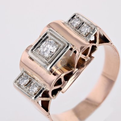 French Diamonds 18 Karat Rose Gold Tank Ring, 1940s-OLU-1743323