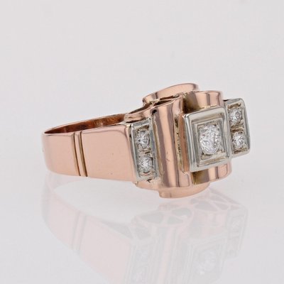 French Diamonds 18 Karat Rose Gold Tank Ring, 1940s-OLU-1743323