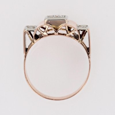 French Diamonds 18 Karat Rose Gold Tank Ring, 1940s-OLU-1743323