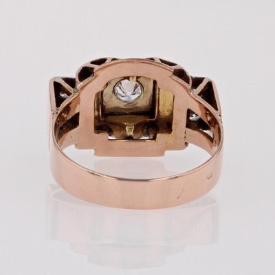 French Diamonds 18 Karat Rose Gold Tank Ring, 1940s-OLU-1743323