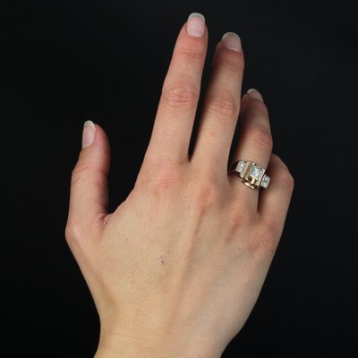 French Diamonds 18 Karat Rose Gold Tank Ring, 1940s-OLU-1743323