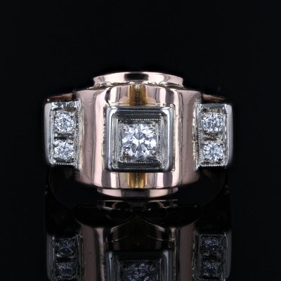 French Diamonds 18 Karat Rose Gold Tank Ring, 1940s-OLU-1743323