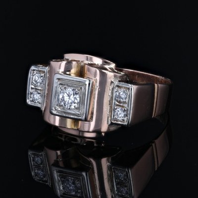 French Diamonds 18 Karat Rose Gold Tank Ring, 1940s-OLU-1743323