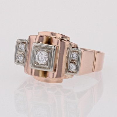 French Diamonds 18 Karat Rose Gold Tank Ring, 1940s-OLU-1743323