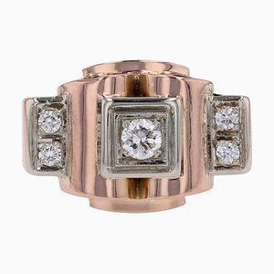 French Diamonds 18 Karat Rose Gold Tank Ring, 1940s-OLU-1743323