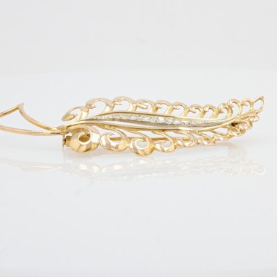 French Diamonds 18 Karat Yellow White Gold Leaf Brooch, 1960s-OLU-1326818