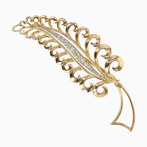 French Diamonds 18 Karat Yellow White Gold Leaf Brooch, 1960s-OLU-1326818