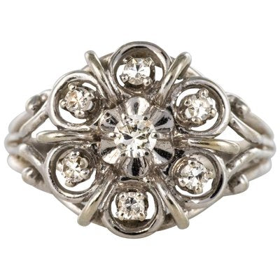 French Diamonds and 18 Karat White Gold Thread Ring, 1960s-OLU-896615