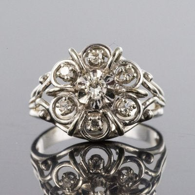 French Diamonds and 18 Karat White Gold Thread Ring, 1960s-OLU-896615