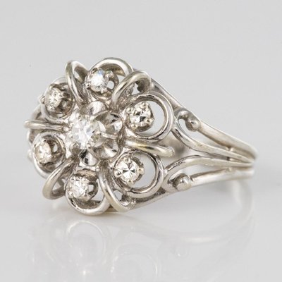 French Diamonds and 18 Karat White Gold Thread Ring, 1960s-OLU-896615