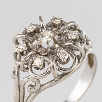 French Diamonds and 18 Karat White Gold Thread Ring, 1960s-OLU-896615