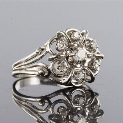 French Diamonds and 18 Karat White Gold Thread Ring, 1960s-OLU-896615