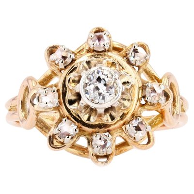 French Diamonds Retro Ring in 18 Karats Yellow Gold, 1960s-OLU-1179854