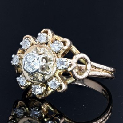 French Diamonds Retro Ring in 18 Karats Yellow Gold, 1960s-OLU-1179854