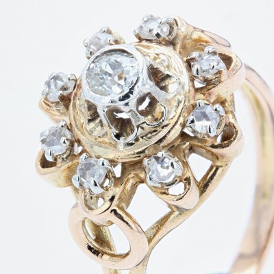 French Diamonds Retro Ring in 18 Karats Yellow Gold, 1960s-OLU-1179854