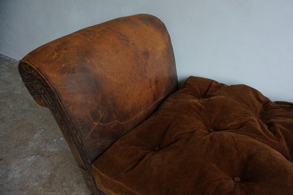 French Distressed Leather Adjustable Loveseat or Daybed, 1900s-EA-1363499