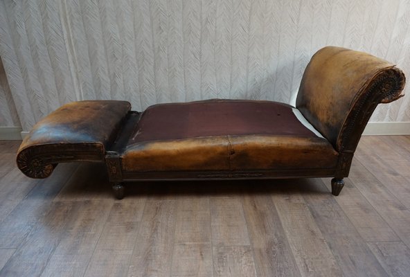 French Distressed Leather Adjustable Loveseat or Daybed, 1900s-EA-1363499