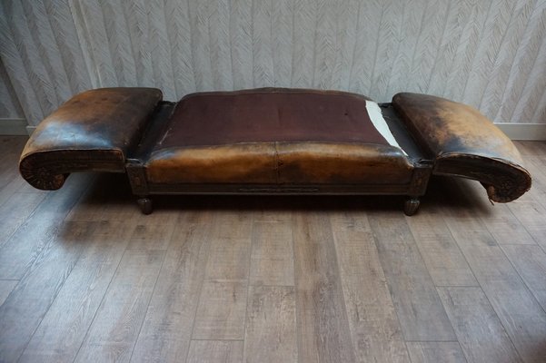 French Distressed Leather Adjustable Loveseat or Daybed, 1900s-EA-1363499