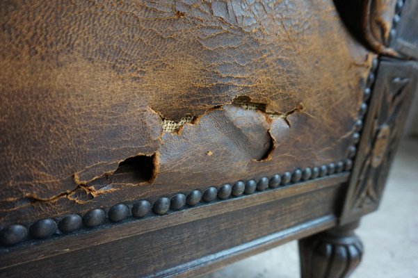 French Distressed Leather Adjustable Loveseat or Daybed, 1900s-EA-1363499