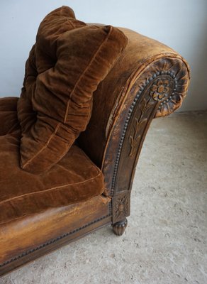 French Distressed Leather Adjustable Loveseat or Daybed, 1900s-EA-1363499