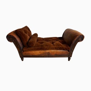 French Distressed Leather Adjustable Loveseat or Daybed, 1900s-EA-1363499