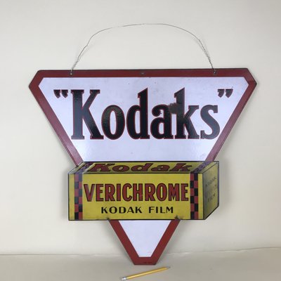 French Double Sided Triangular Enameled Metal Kodaks Sign, 1940s-YNA-646934