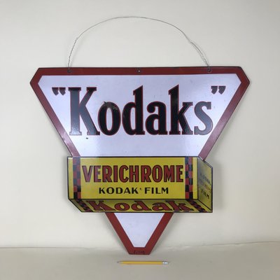 French Double Sided Triangular Enameled Metal Kodaks Sign, 1940s-YNA-646934