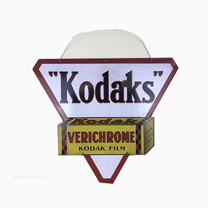 French Double Sided Triangular Enameled Metal Kodaks Sign, 1940s-YNA-646934