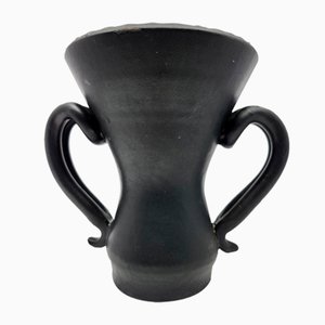 French Ear Vase in Black Ceramic by Jean Austruy, 1950-QCI-2028227