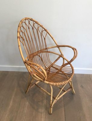 French Egg-Shaped Rattan Armchairs, 1950s, Set of 2-BA-658231