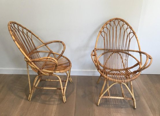 French Egg-Shaped Rattan Armchairs, 1950s, Set of 2-BA-658231