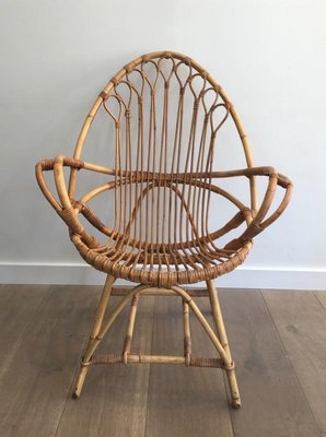 French Egg-Shaped Rattan Armchairs, 1950s, Set of 2-BA-658231