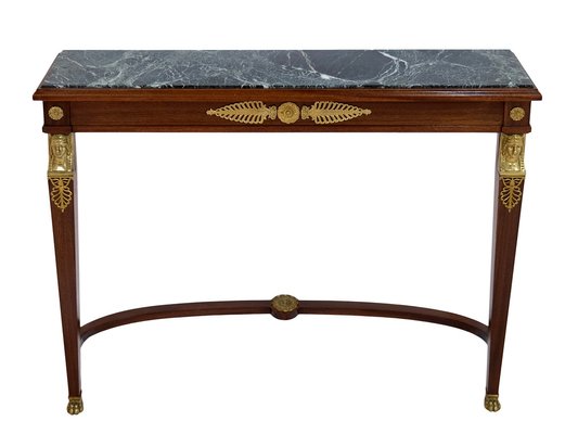 French Empire Console Table in Mahogany with Marble Top, 1850s-1860s-CXC-1749536