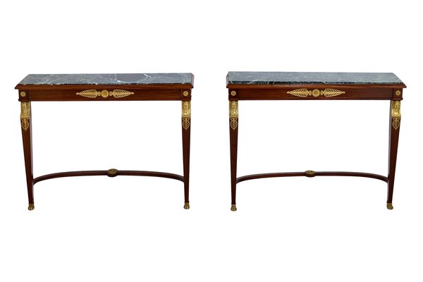 French Empire Console Table in Mahogany with Marble Top, 1850s-1860s-CXC-1749536