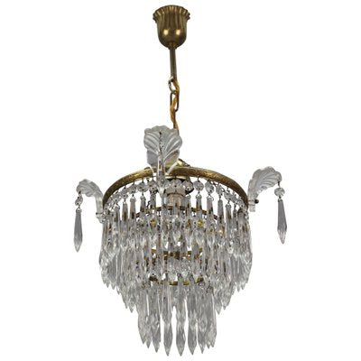 French Empire Crystal Glass and Brass Chandelier, 1930s-KEG-1364866