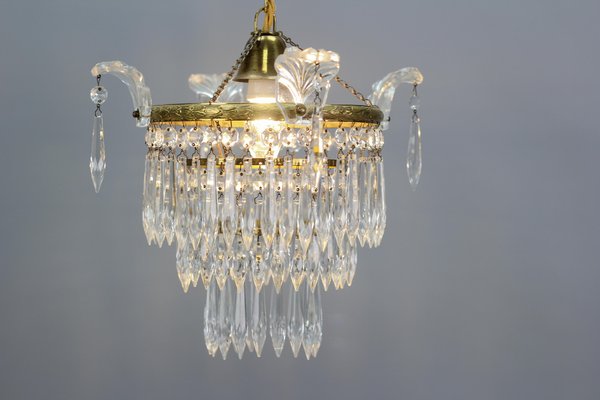 French Empire Crystal Glass and Brass Chandelier, 1930s-KEG-1364866