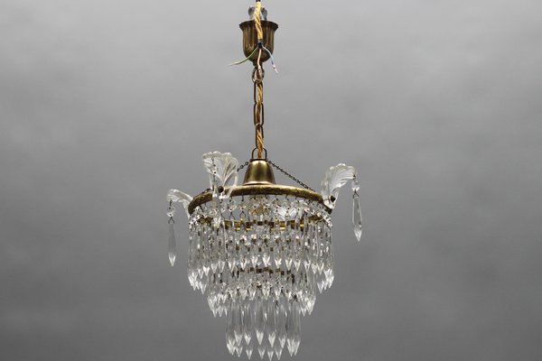 French Empire Crystal Glass and Brass Chandelier, 1930s-KEG-1364866