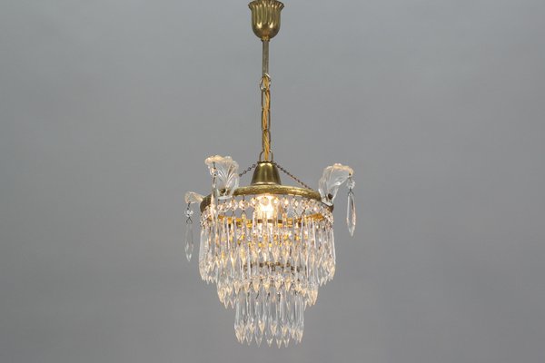 French Empire Crystal Glass and Brass Chandelier, 1930s-KEG-1364866